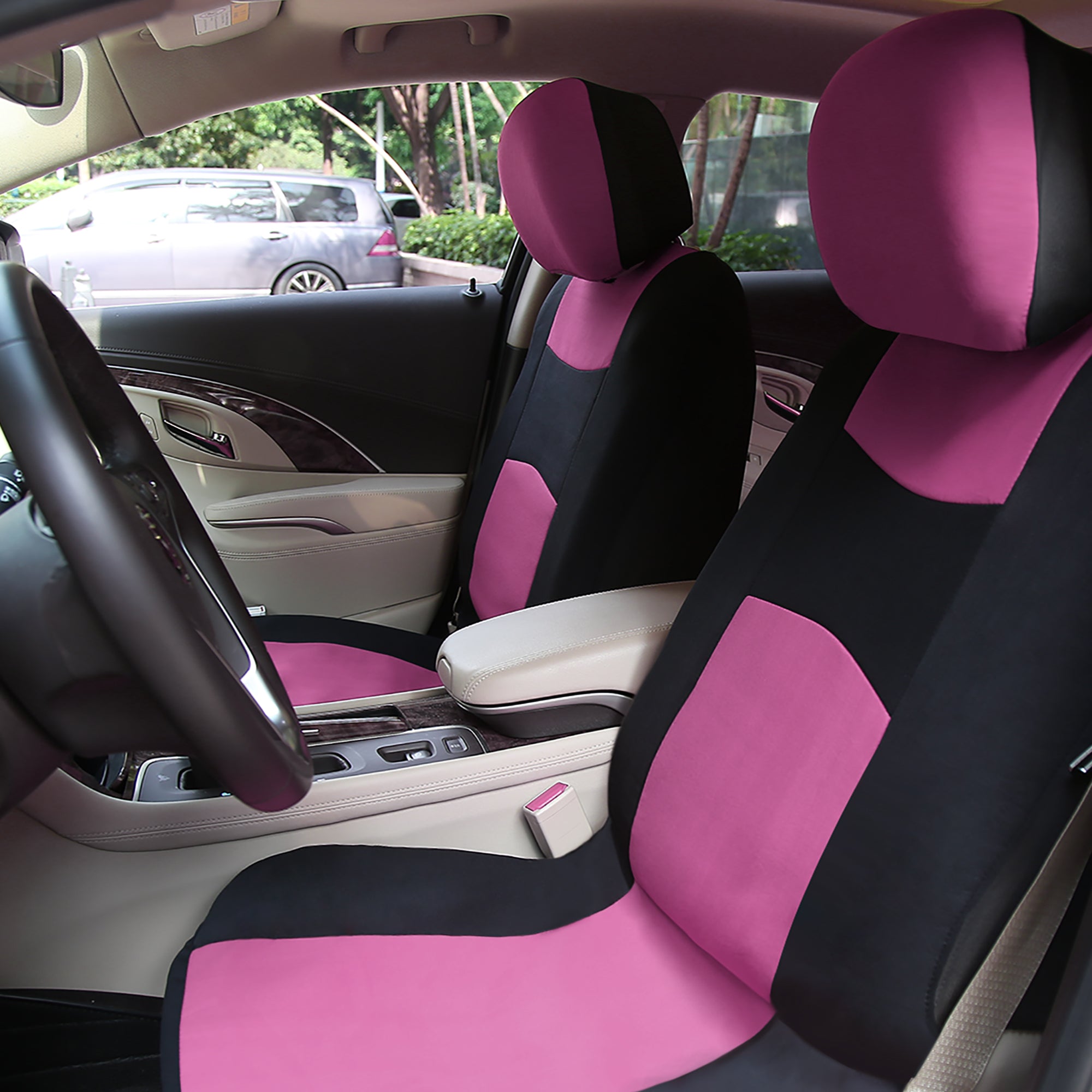 Unique Bargains Universal Black Pink Front Car Seat Cover Kit Flat Cloth Fabric Seat Protector Pad for Car Truck SUV