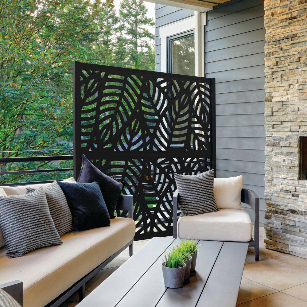 Barrette Outdoor Living 6 ft. x 6 ft. Matte Black Metal Decorative Screen Panel Frame Kit with Sanibel Black 73032561