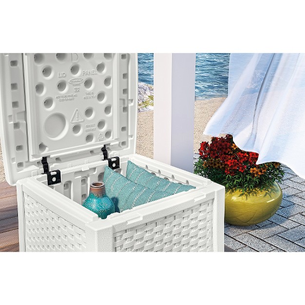 Suncast Elements Resin Patio Storage End Table White