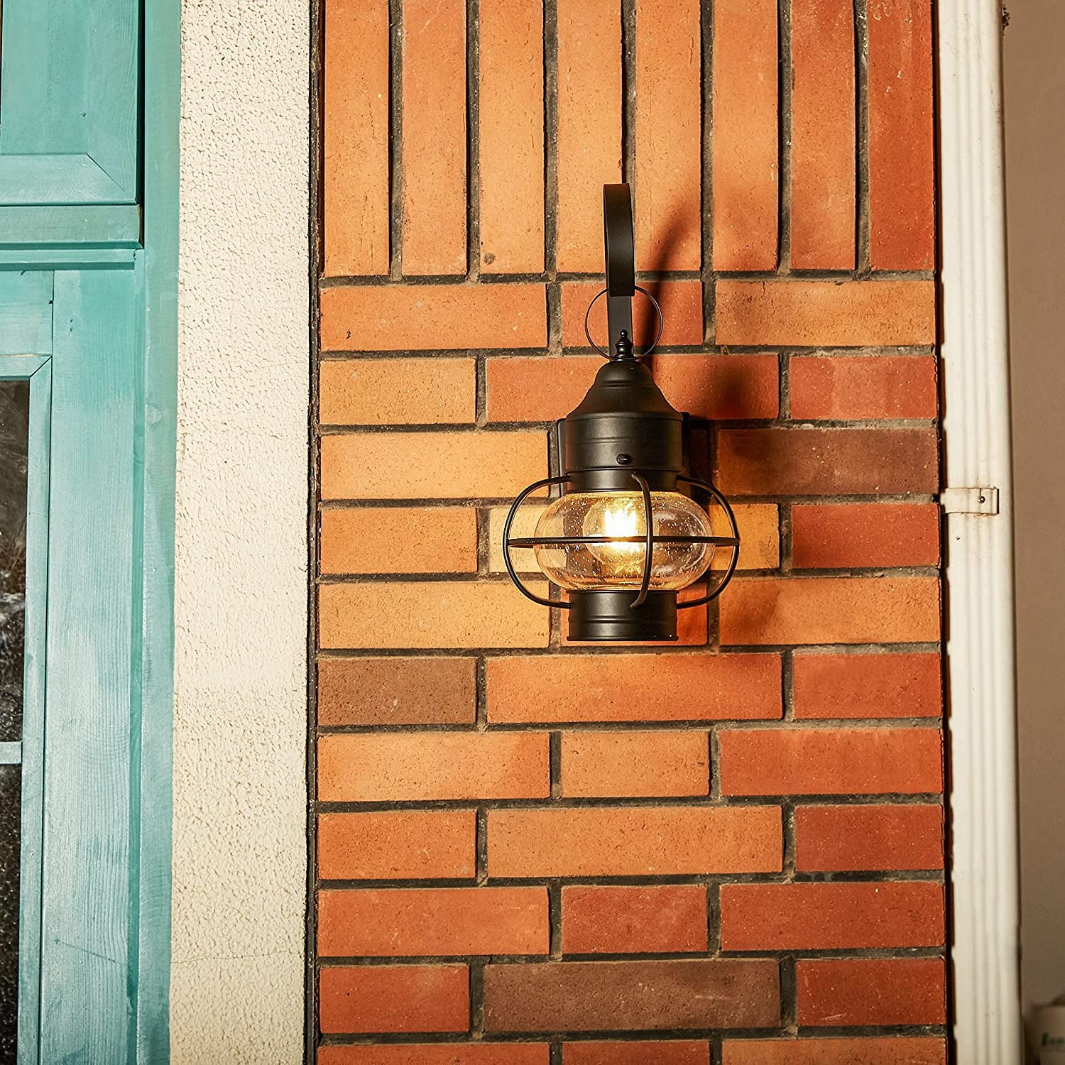 UIXE Black Wall Sconce Light, Outside Lamp Lantern, Exterior Porch Light Fixtures w/Seed Glass for Outdoor Doorway Patio