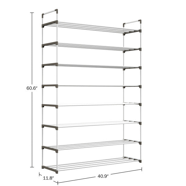 Shoe Rack - 8-Tier Shoe Organizer for Closet， Bathroom， Entryway - Shelf Holds 40 Pairs Sneakers， Heels， Boots by Home-Complete (White)