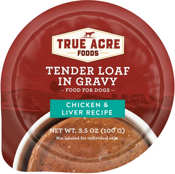 True Acre Foods Chicken and Liver Recipe Tender Loaf in Gravy， Wet Dog Food Cups