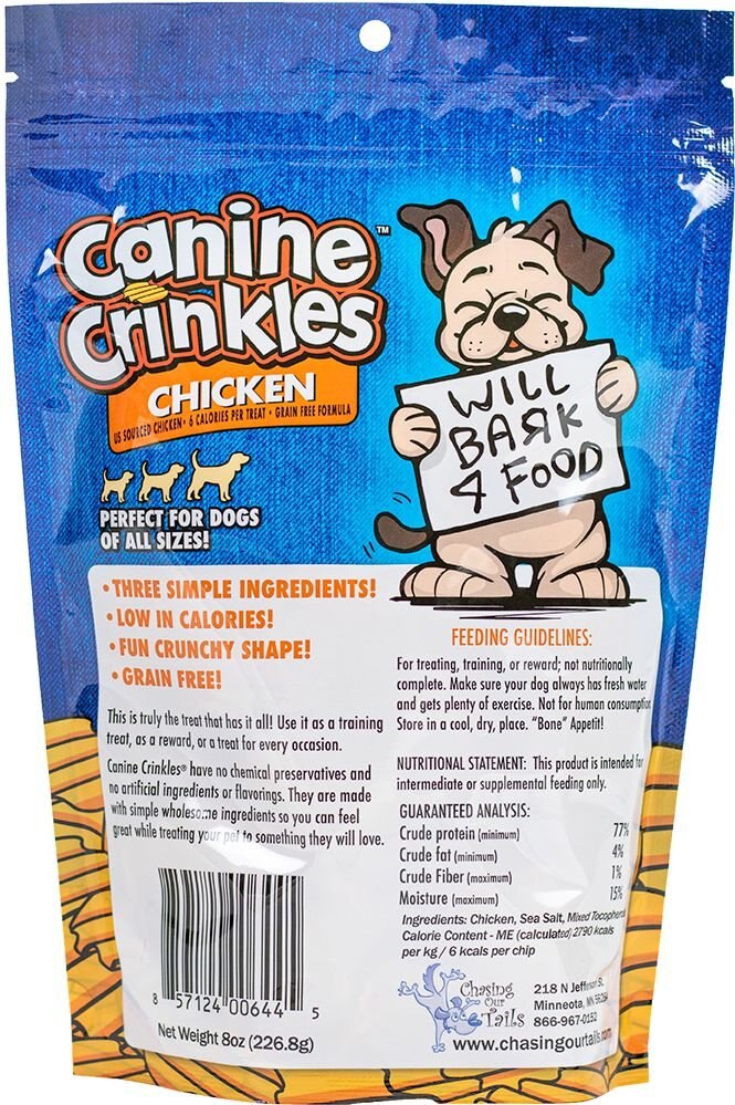 Chasing Our Tails Canine Crinkles Chicken Dehydrated Dog Treats， 8-oz bag