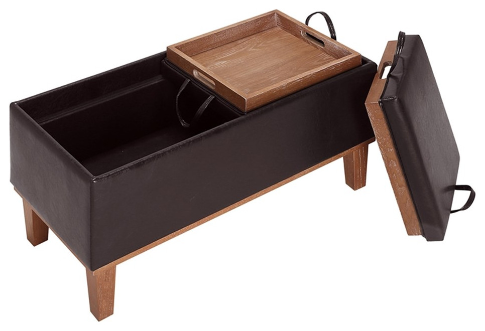 Designs4Comfort Brentwood Storage Ottoman with Trays in Espresso Faux Leather   Transitional   Footstools And Ottomans   by Homesquare  Houzz