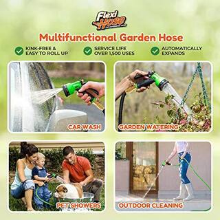 Flexi Hose 34 in x 150 ft. with 8 Function Nozzle Expandable Garden Hose Lightweight and No-Kink Flexible Black 17101