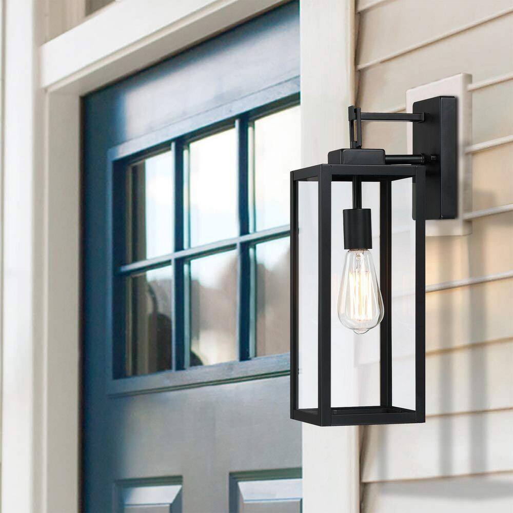 Hukoro 18 in. 1-Light Matte Black Outdoor Wall Lantern with Clear Glass Shade F19051-BK