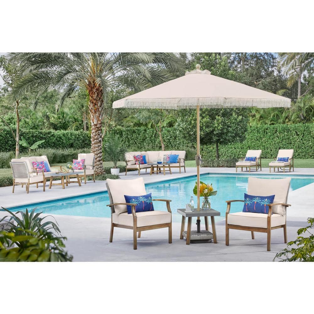 Hampton Bay Beachside 3-Piece Rope Look Steel Outdoor Patio Bistro Set with CushionGuard Almond Tan Cushions 2111-B