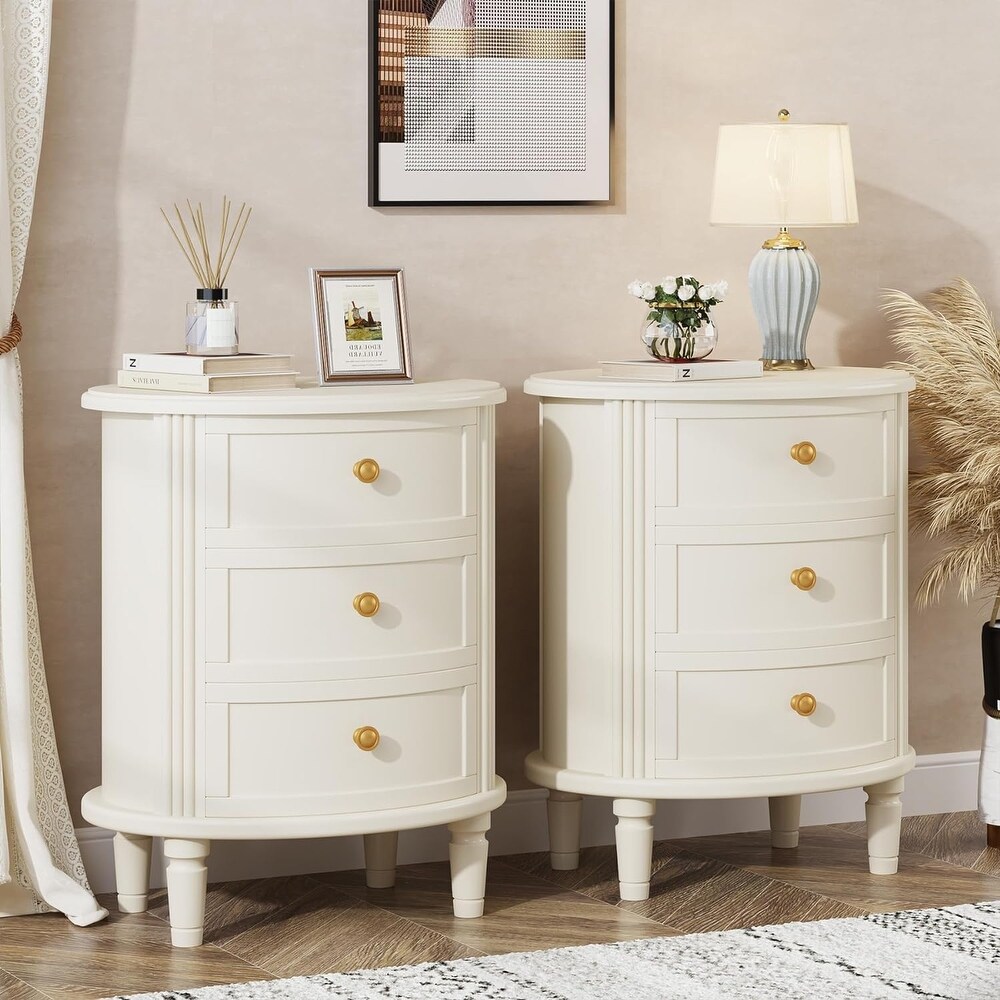 Nightstand with 3 Drawers  White Bedside Table with Storage