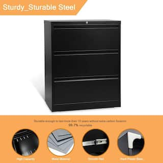 Aobabo 3 Drawer Lateral File Cabinet wLock for LetterLegal Size Paper Black SALATERAL CABINET