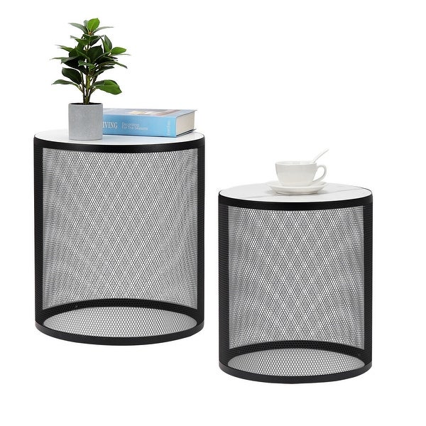 End Tables Set of 2 Round Coffee Tables with Metal Frame