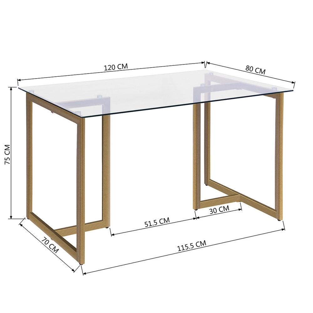 47'' Iron Dining Table with Tempered Glass Top  Clear