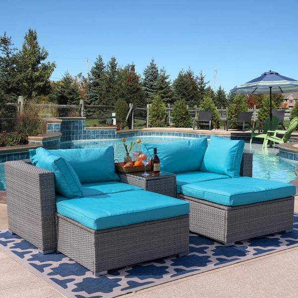 Wicker/rattan 5-Piece Patio Seating Group Conversation Set With Cushions - Overstock - 35752991