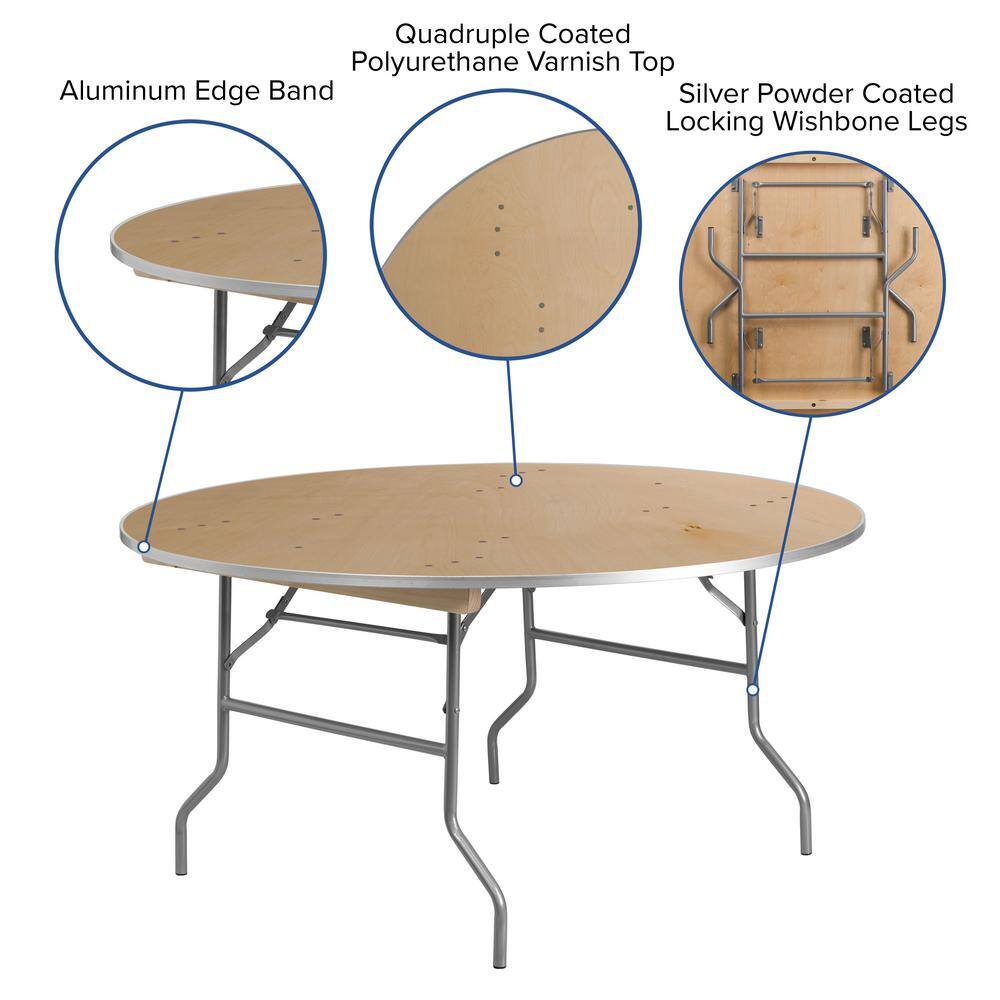 60 in. Natural Wood Tabletop Metal Frame Folding Table CGA-XF-14723-NA-HD