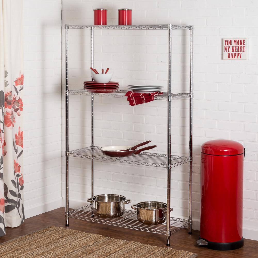 Honey-Can-Do Chrome 4-Tier Heavy-Duty Adjustable Steel Garage Storage Shelving Unit (36 in. W x 59 in. H x 14 in. D) SHF-09439