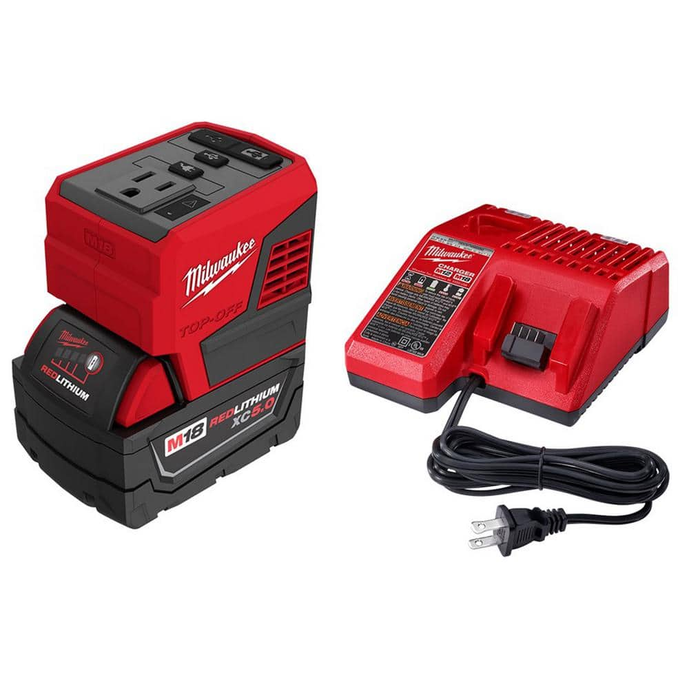 Milwaukee M18 18Volt LithiumIon 175Watt Powered Compact Inverter with 50 Ah Battery and Charger