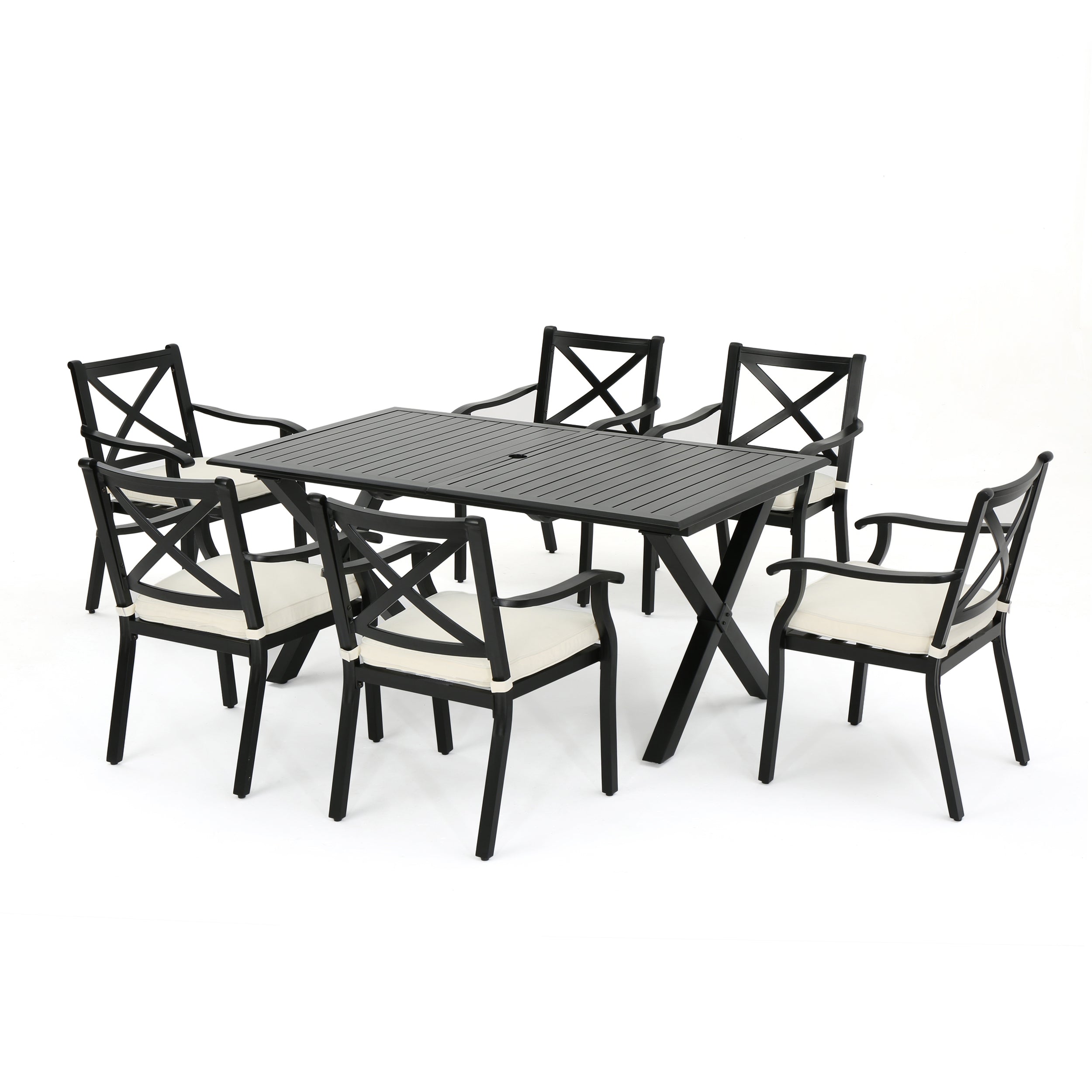 Eowyn Expandable 7-9 Piece Outdoor Cast Aluminum Dining Set w/ Umbrella Hole