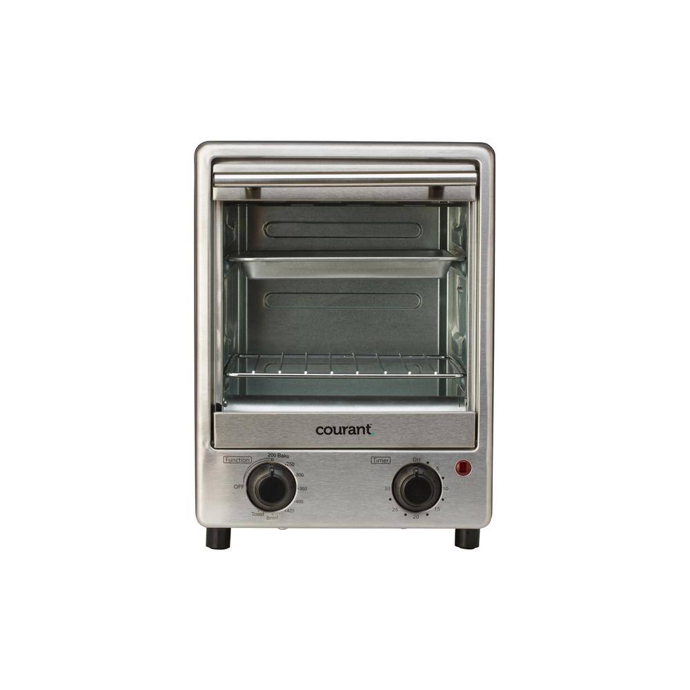 Courant 900-Watt 4-Slice Stainless Steel Toastower Tempered Glass Door with Toaster Oven Space Saving Design MTO1236974