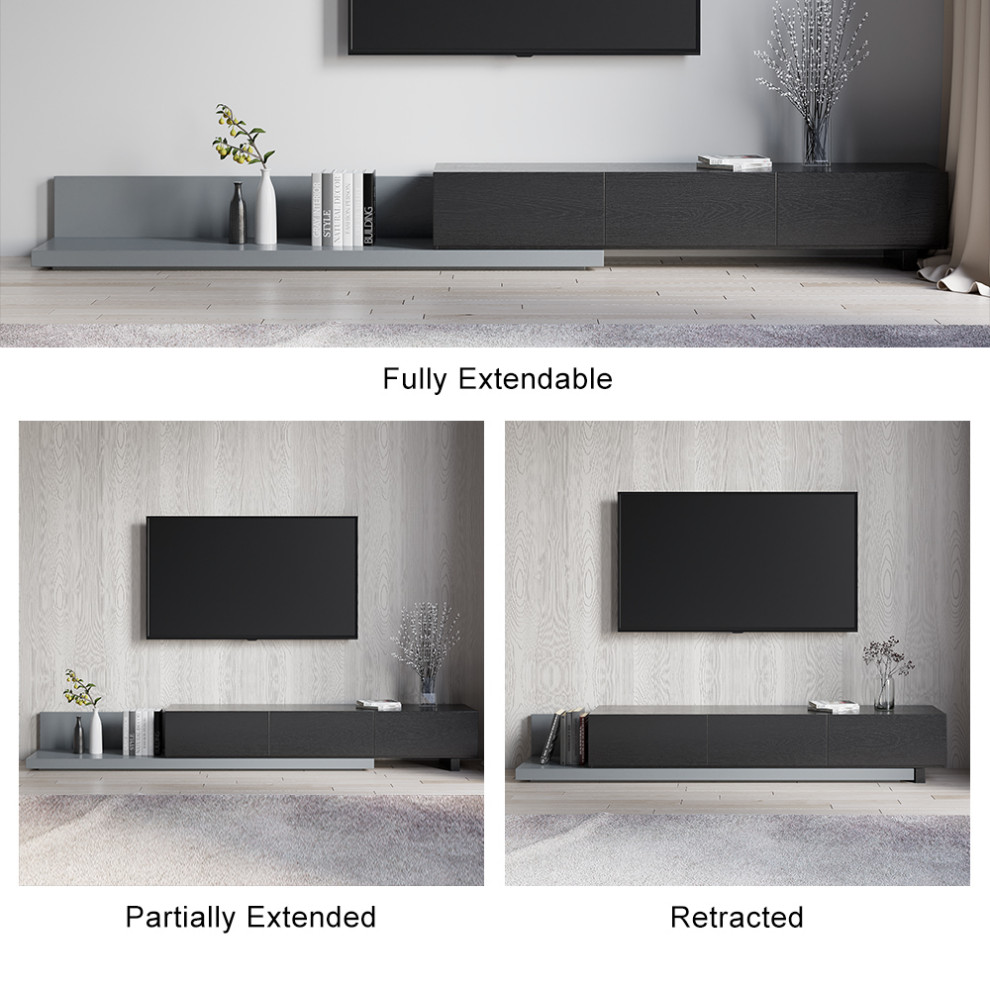 Modern Extendable TV Stand Black and Gray Media Console with 3 Drawer   Contemporary   Entertainment Centers And Tv Stands   by Homary International Limited  Houzz