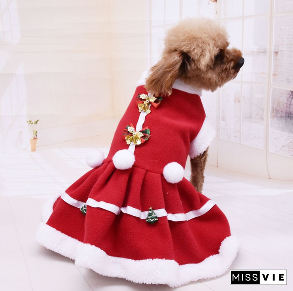 Pet Dog Princess Dress Red Christmas Coat Sweatshirt Vest Pets Cat Winter Warm Party