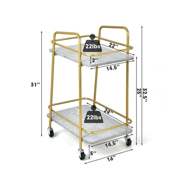 2 tier Kitchen Rolling Cart with Steel Frame and Lockable Casters