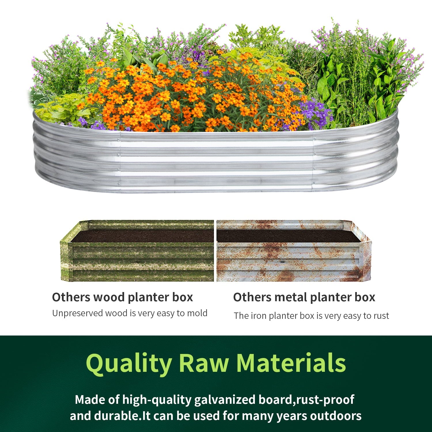 6x3x1ft Galvanized Garden Bed Outdoor Elevated Raised Garden Bed Galvanized Steel Garden Planter Box for  Vegetables, Flowers,Herbs , Silver