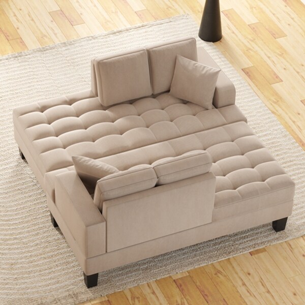 2 Pieces Tufted Chaise Lounge Recliner Set Removable Cushions Sofa with Pillow