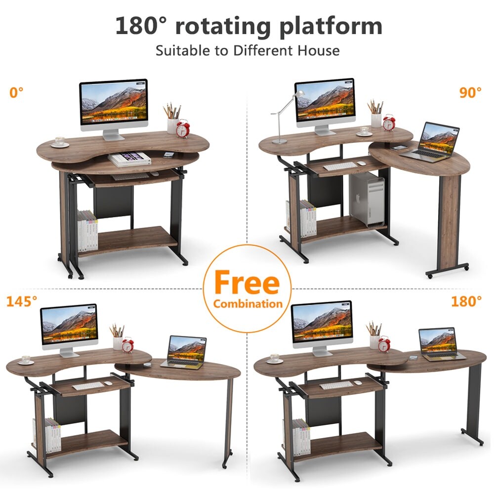 L Shaped Computer Desk  Rotating Corner Desk   Modern Office Study Workstation