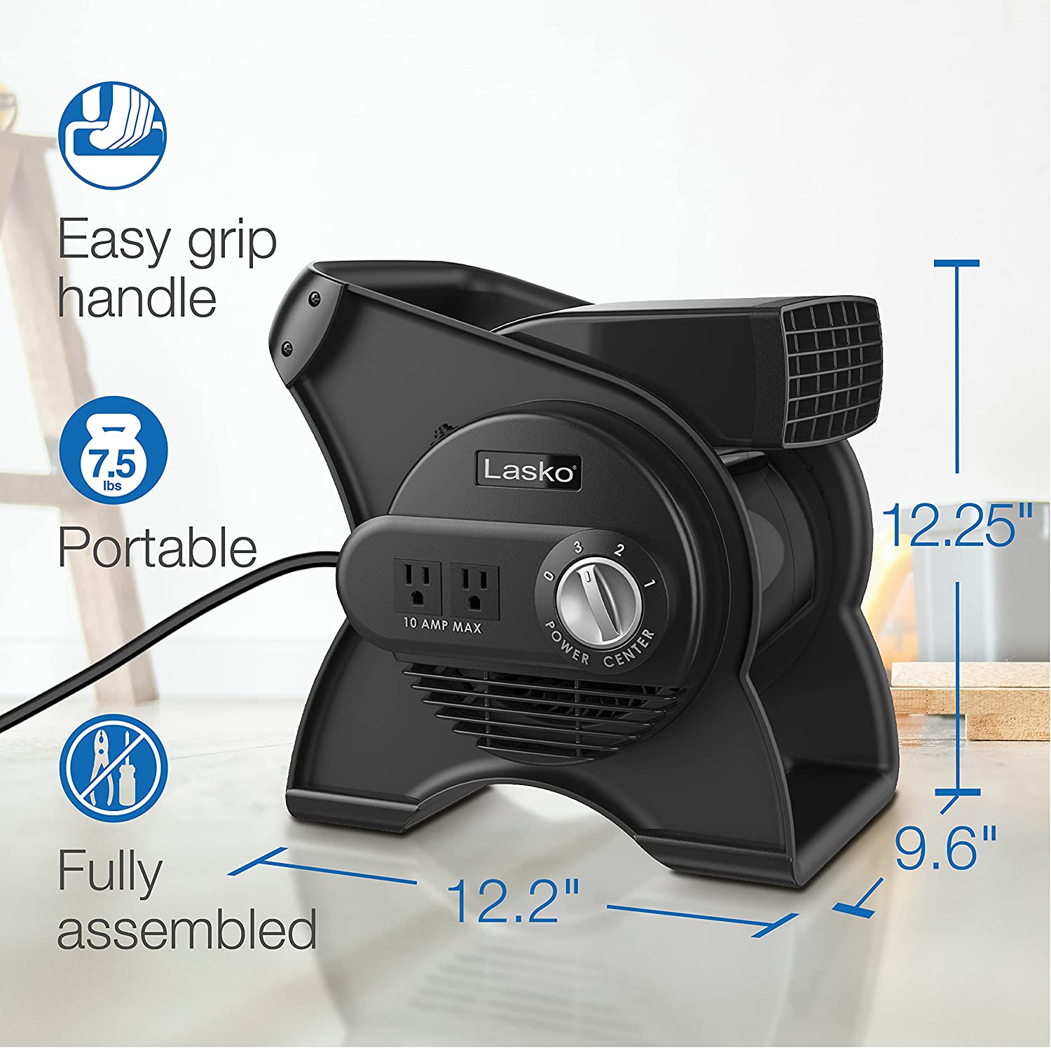 Lasko U12104 Pivoting Pro Blower Fan for Cooling， Ventilating， Exhausting and Drying