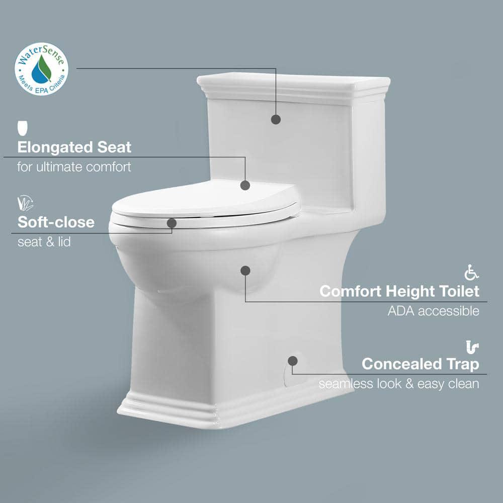 Glacier Bay Erica 12 in RoughIn 1piece 128 GPF Single Flush Elongated Toilet in White and Seat Included