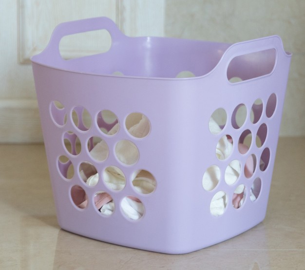 Basicwise Flexible Plastic Carry Laundry Basket Holder Square Storage Hamper With Side Handles