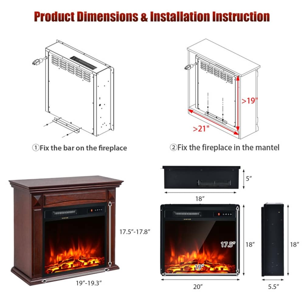 Modern 18 Inch 1500W Adjustment Temperature Electric Fireplace