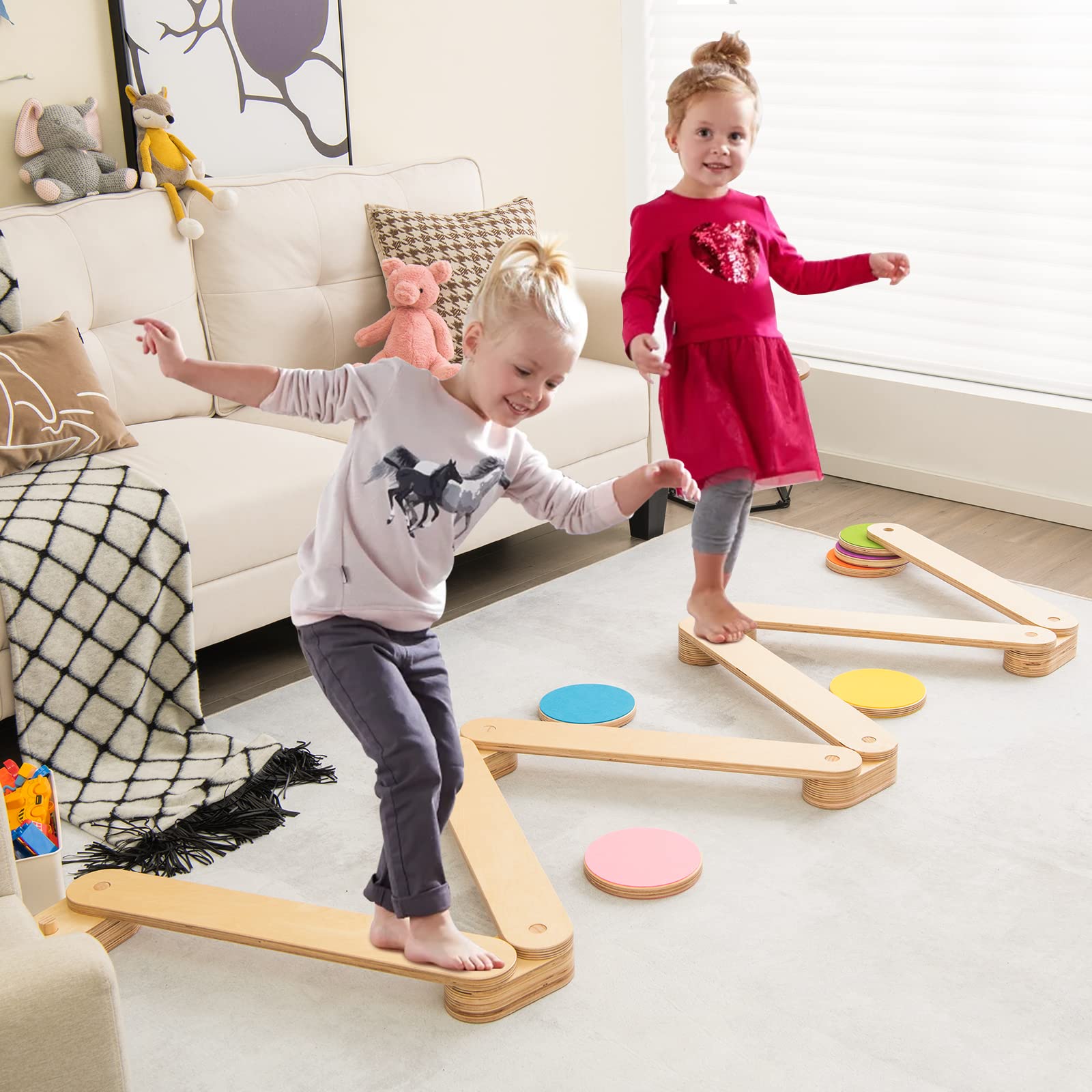 Costzon Monterssori Wooden Balance Beam & Step Stones, Toy Set