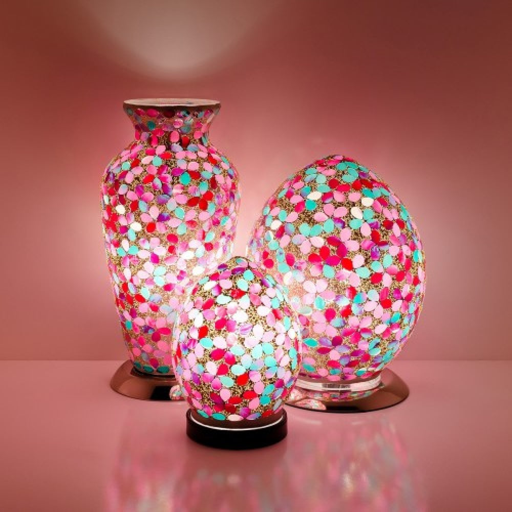 Britalia 880408 Pink Flower Mosaic Glass Vintage Egg Table Lamp 20cm