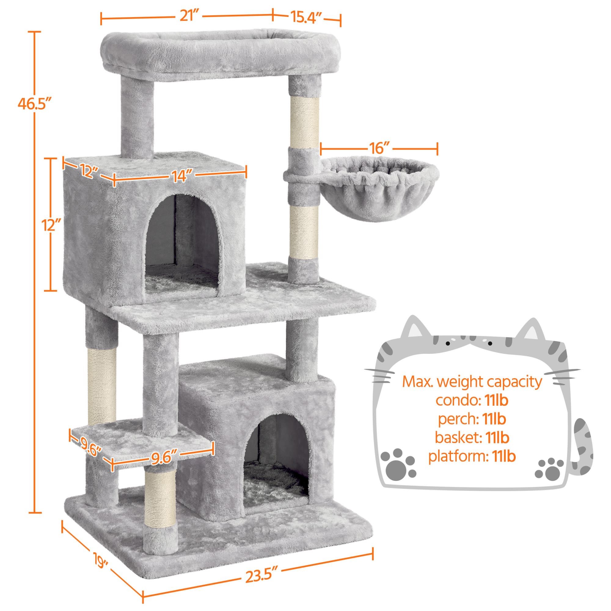 Topeakmart Light Gray Cat Tree with Two Condos， 46.5