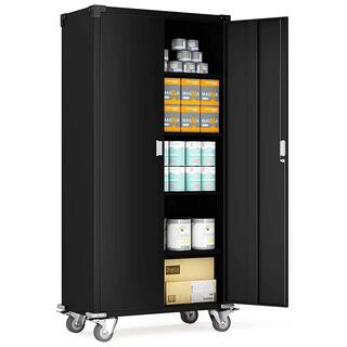 Aobabo 72 in. Black Rolling Locking Storage Cabinet with Adjustable Shelves PX-AFC0003-1-1