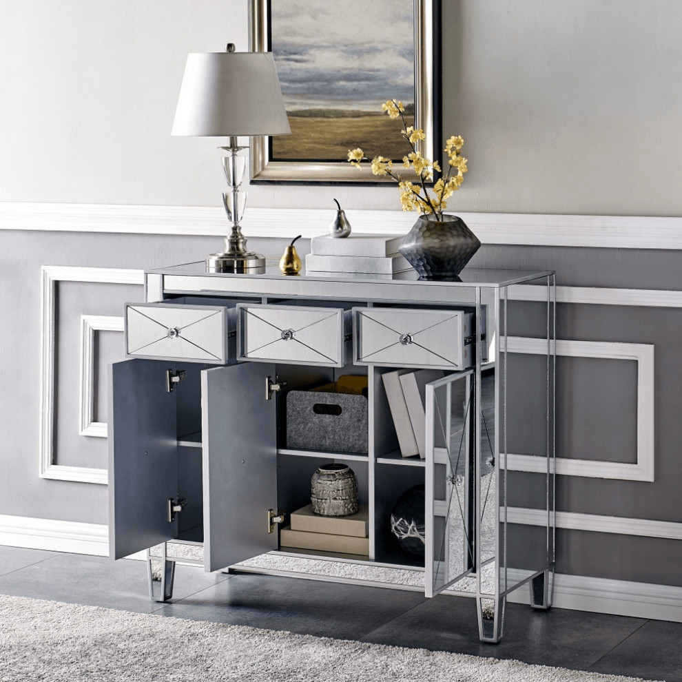 Glamorous Mirrored Bling Three Door Accent Cabinet   Contemporary   Accent Chests And Cabinets   by HomeRoots  Houzz