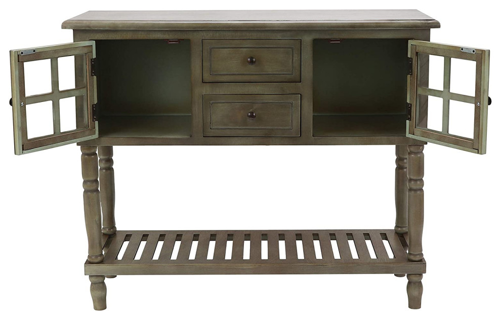 Console Table  Carved Legs and Cabinets With Window Like Glass Door   French Country   Console Tables   by Decorn  Houzz