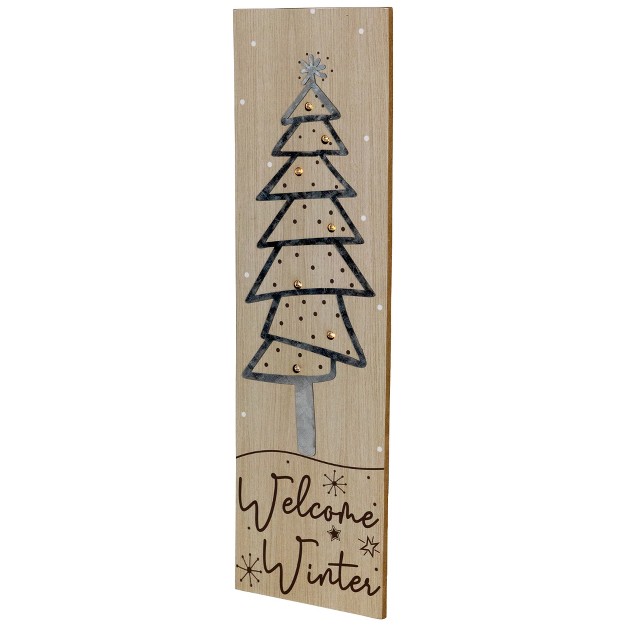 Welcome Winter Wooden Tree Christmas Wall Sign