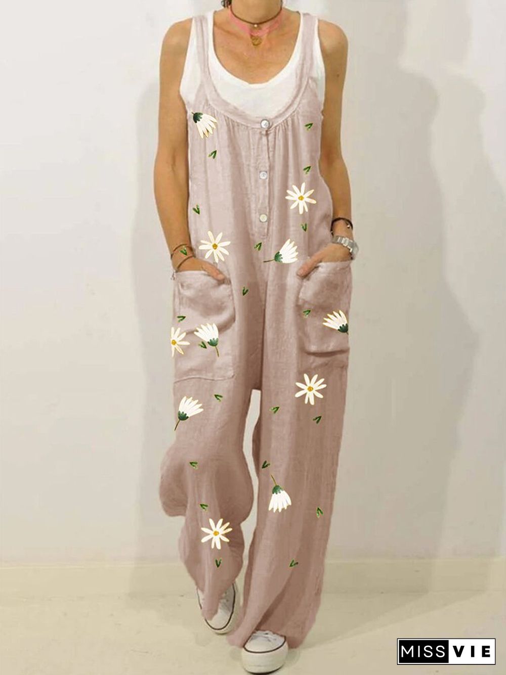 Casual vintage printed jumpsuit