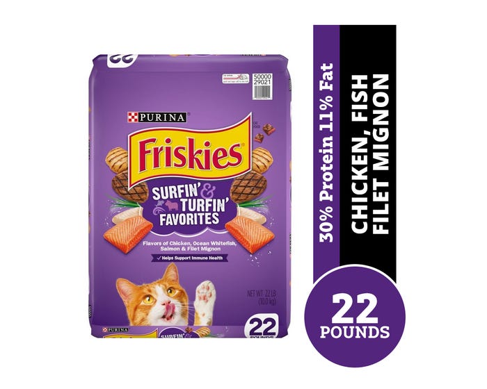 Purina Friskies Surfin  Turfin Favorites Adult Dry Cat Food， 22 lb. Bag