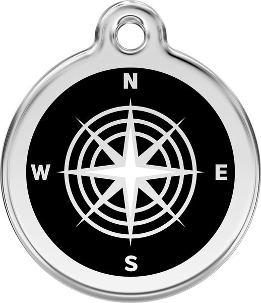 Red Dingo Compass Stainless Steel Personalized Dog and Cat ID Tag， Black