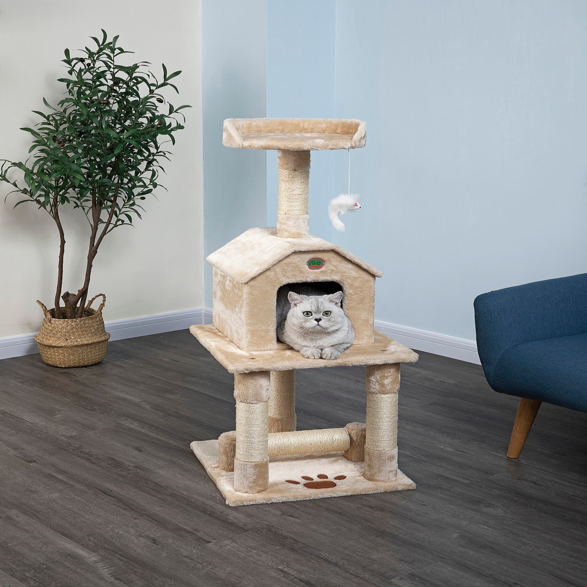 Go Pet Club Beige 45 Cat Tree Condo with Dangling Toy