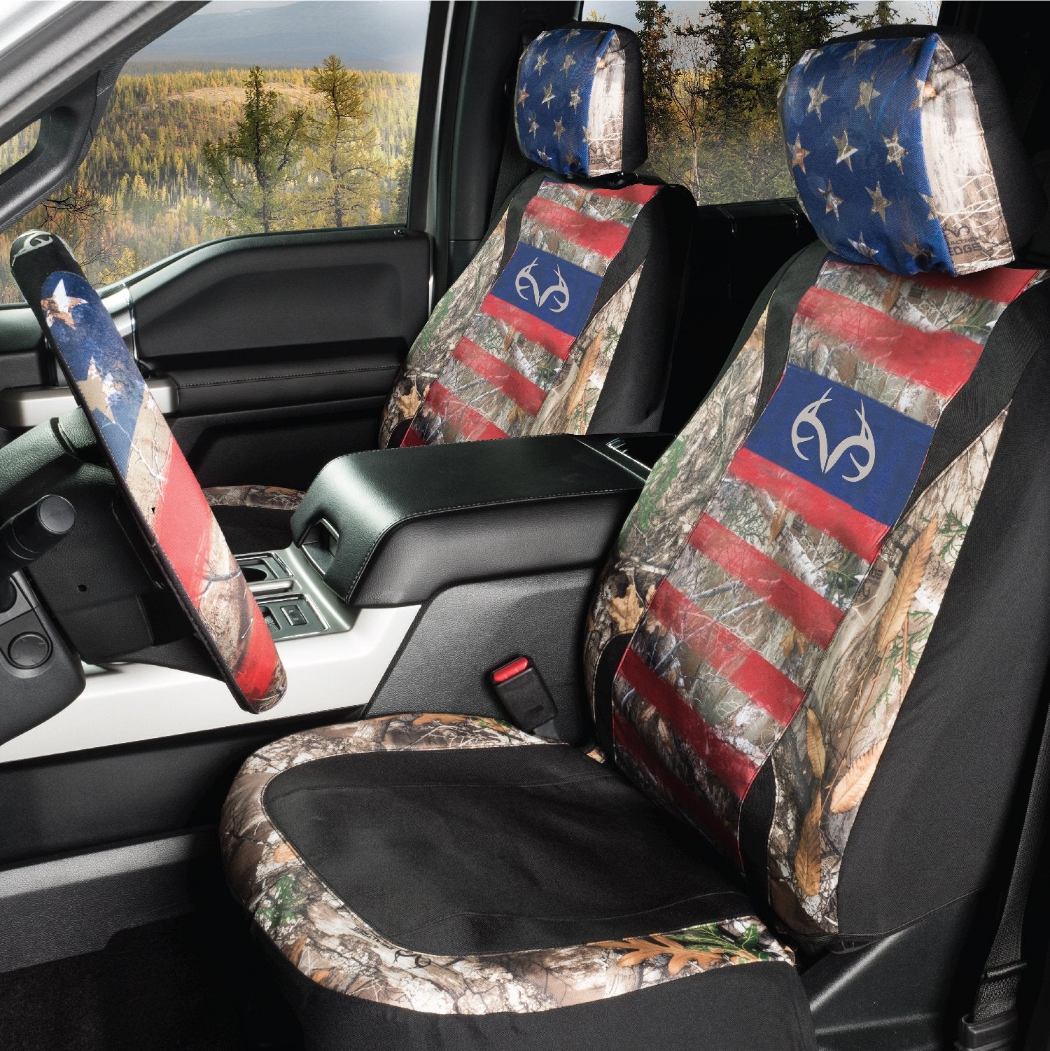 Realtree Universal Low Back Edge Camo Americana Seat Cover for Trucks， Cars and SUVs | Single