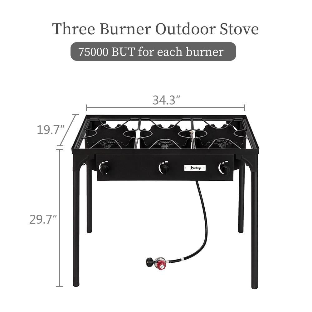 Zimtown 10.24" 225000BTU 3-Burner Outdoor Stove with 0-20 Psi Regulator, Black