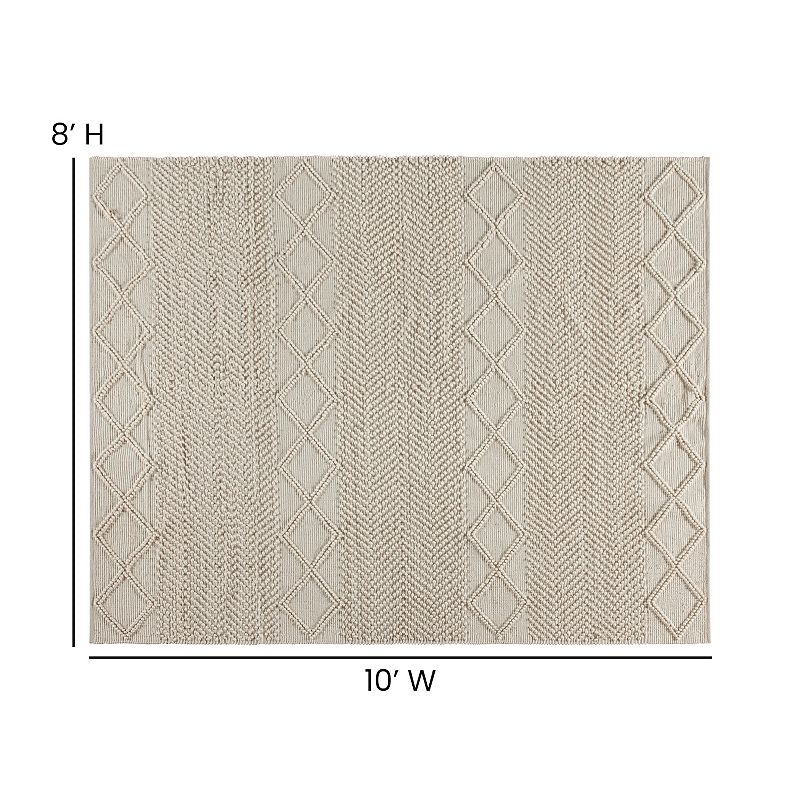 Emma and Oliver 8' x 10' Triple Blend White and Ivory Handwoven Geometric Area Rug