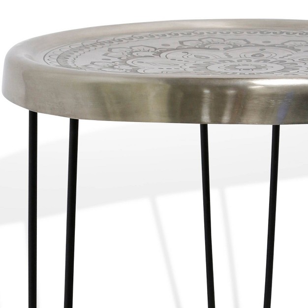 Metal With Paper Clip Legs Round Side Accent Table Silver black Stylecraft