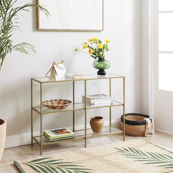 Console Table， Tempered Glass Sofa Table， 3-Tier Storage Rack， Modern Shelf， Sturdy， Easy to Assemble， for Living Room