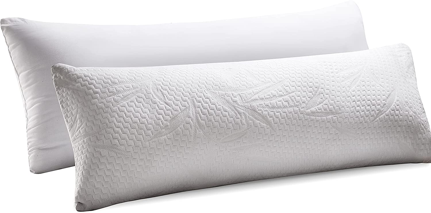 durable WhatsBedding Full Body Pillow for Adults -Removable Zippered Bamboo Cover Breathable Cooling Bed Body Pillow Long Pillow for Side Sleeper - 1 Pillow Insert+1 Pillow Cover - White