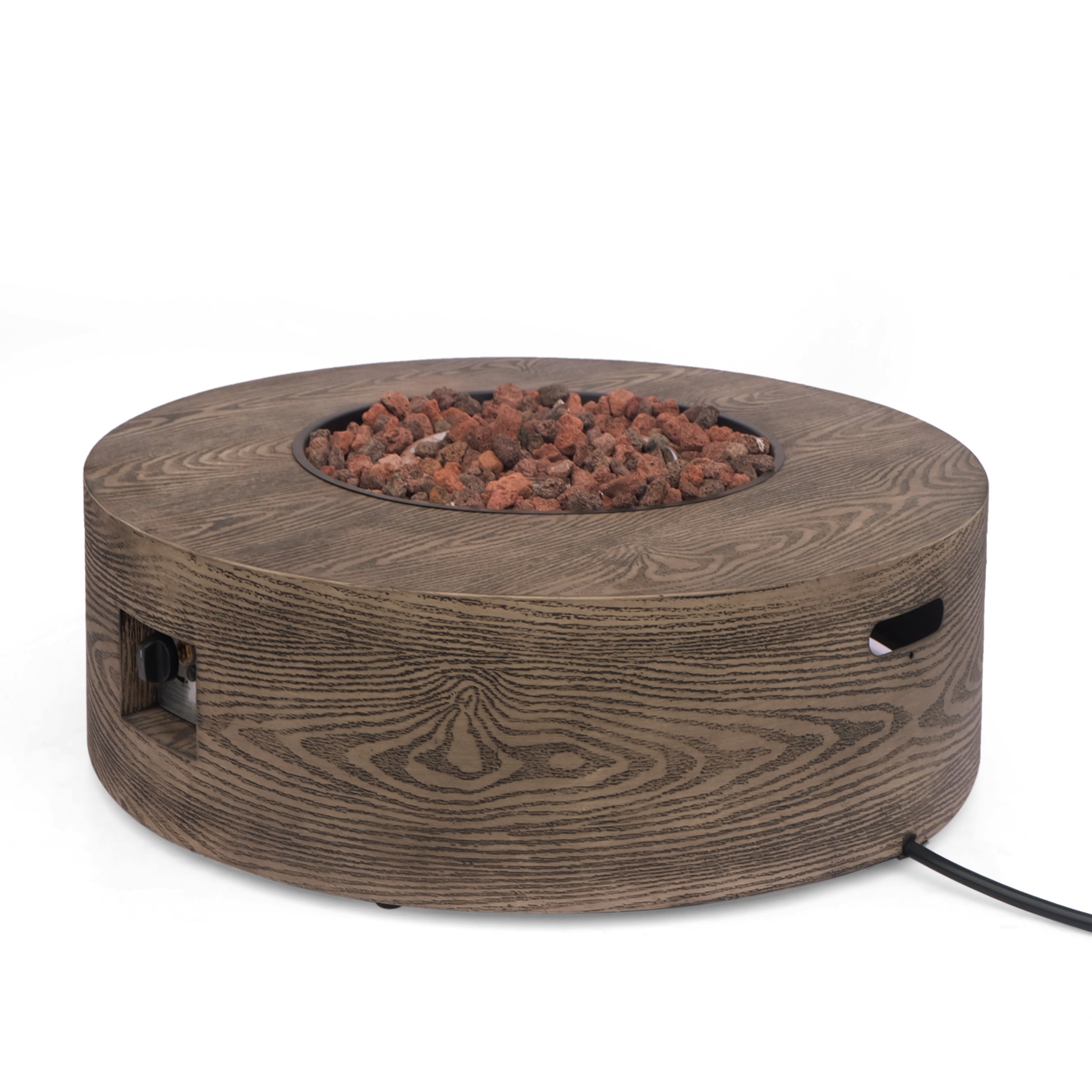 Bremen Outdoor 50,000 BTU Lightweight Concrete Circular Fire Pit (No Tank Holder), Brown Wood Pattern