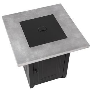 FIRE ISLAND The Wakefield 28 in. x 24.8 in. Square Steel Base Resin Mantel LP Gas Fire Pit Table in Concrete Grey and Black GAD15410M